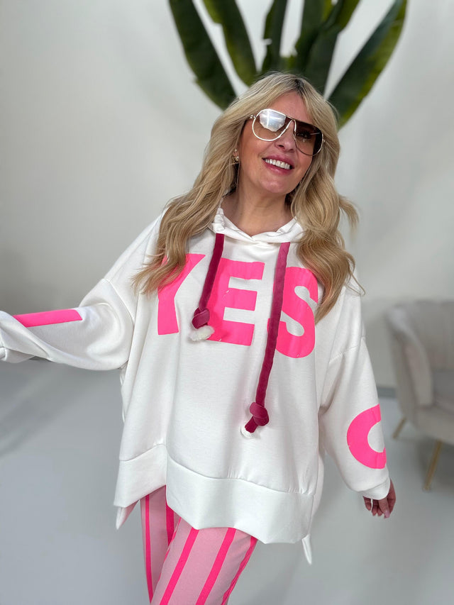 Hoodie weiß SAY YES hot pink