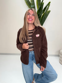 Kuschel Jacke mit Reißverschluss & Patch BE THE REASON FOR SMILES TODAY dark chocolate