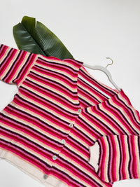 Kuschel Strickjacke mit Knopfleiste pink/rot/rosa/apricot/weiß