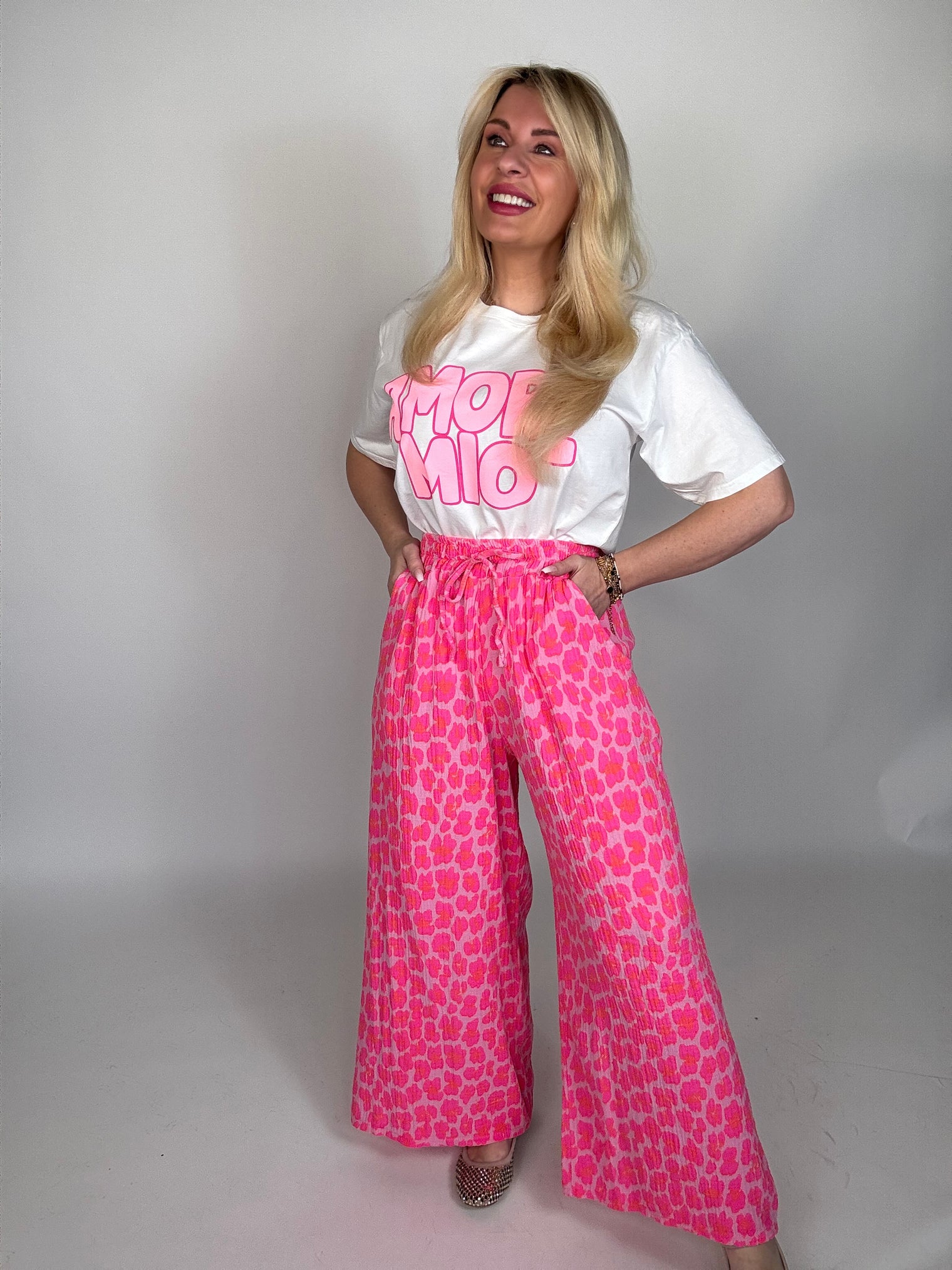 Stylische Musselin Hose rosa LEO POWER pink&orange