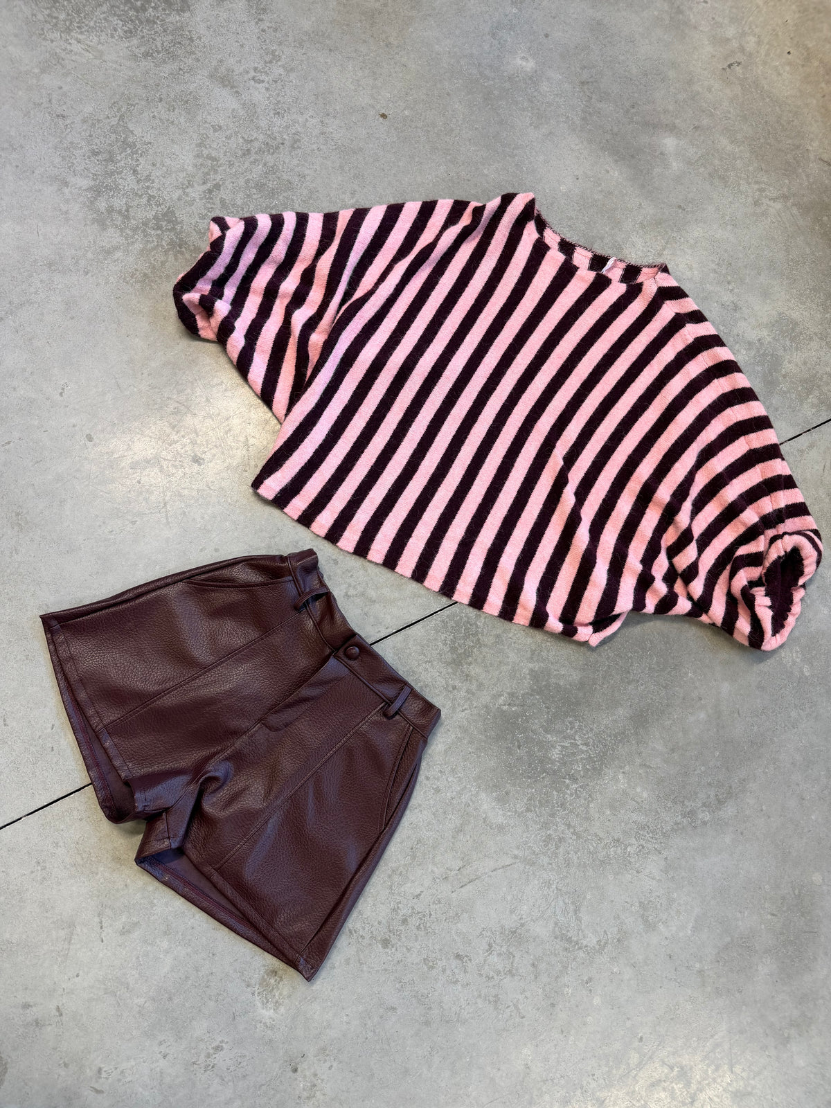 Oversize Strickpullover Stripes mit Alpakaanteil rosa Burgundy