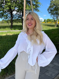 Bluse langarm Volants&Schleifchen WEIß