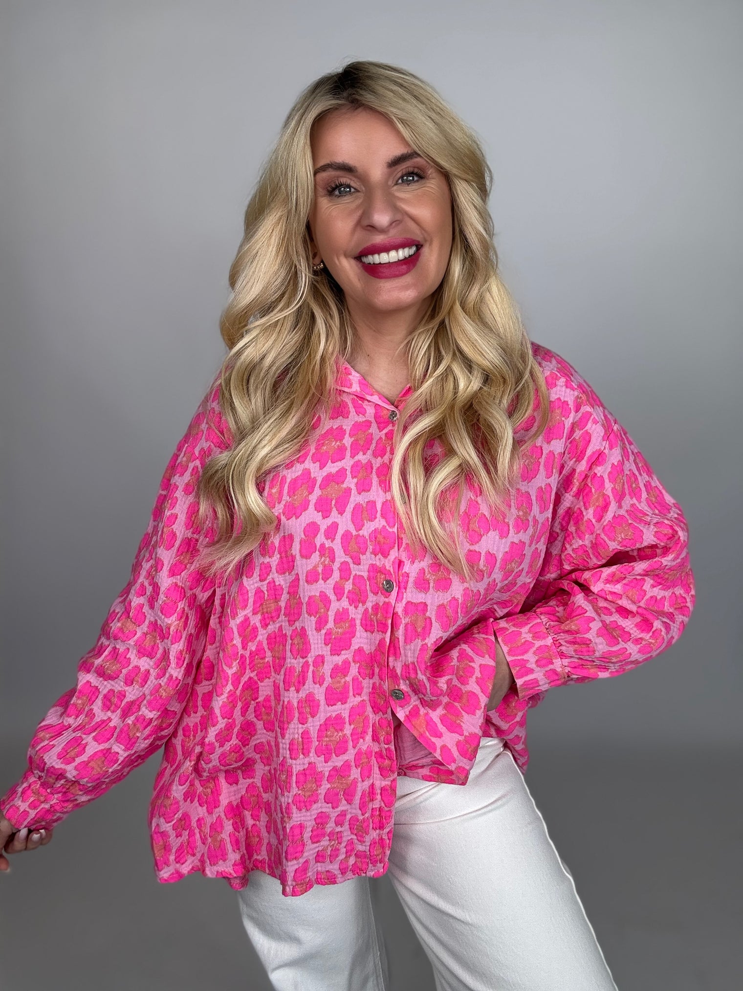 Musselin Bluse rosa LEO POWER hot pink&rosa
