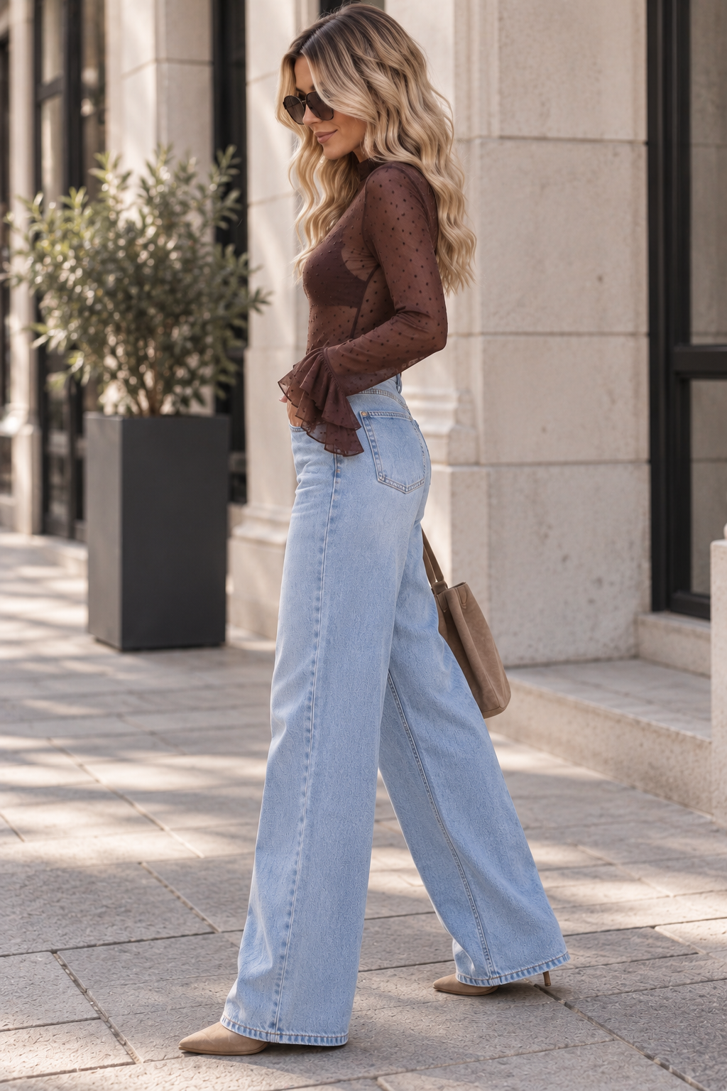 High Waist Stretch Jeans mit heller Waschung