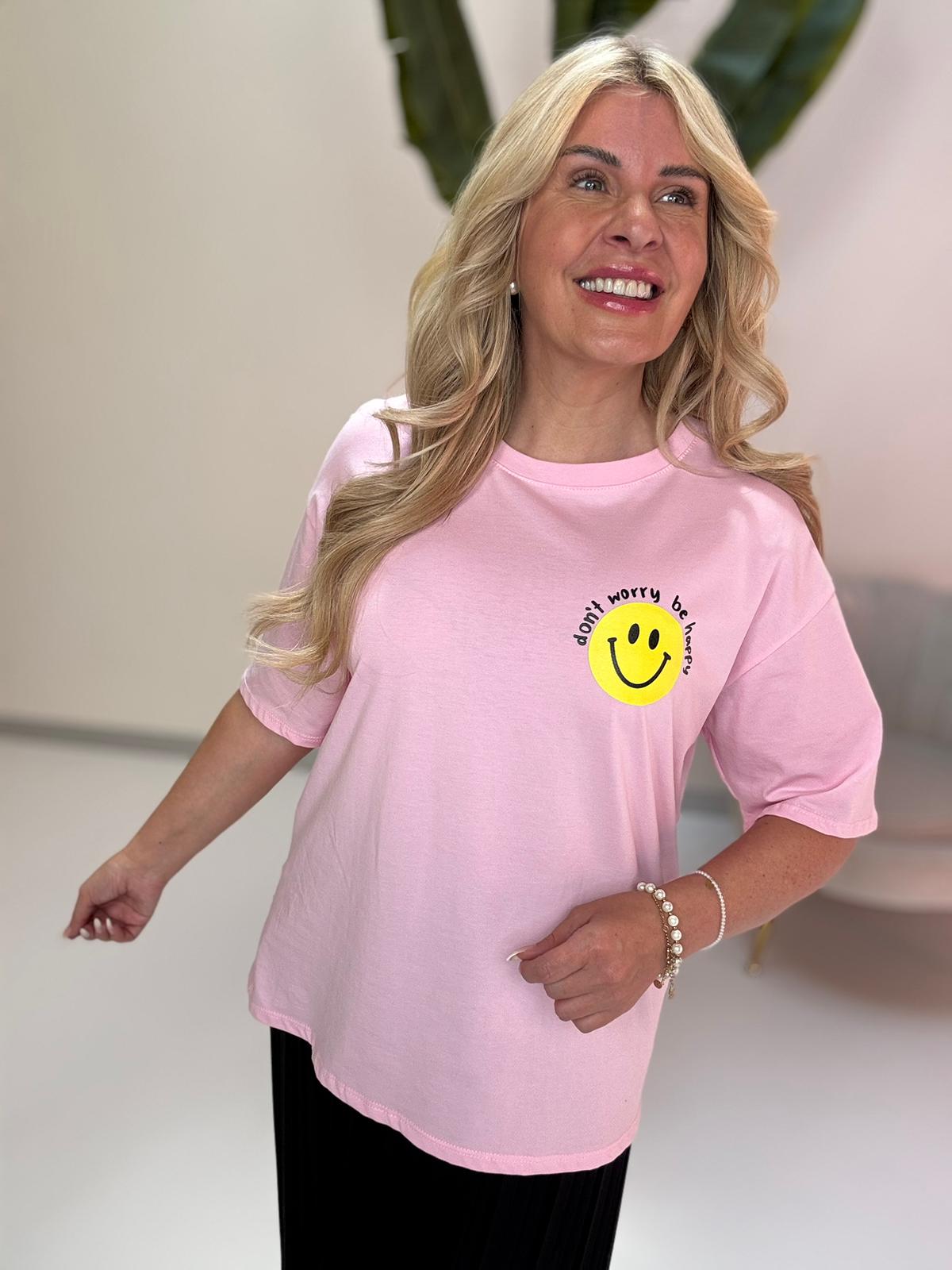 Statement Shirt DONT WORRY BE HAPPY rosa mit Rückenprint