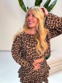 Cropped Musselin Oberteil MUSSELIN MUST-HAVE LEO cognac/schwarz