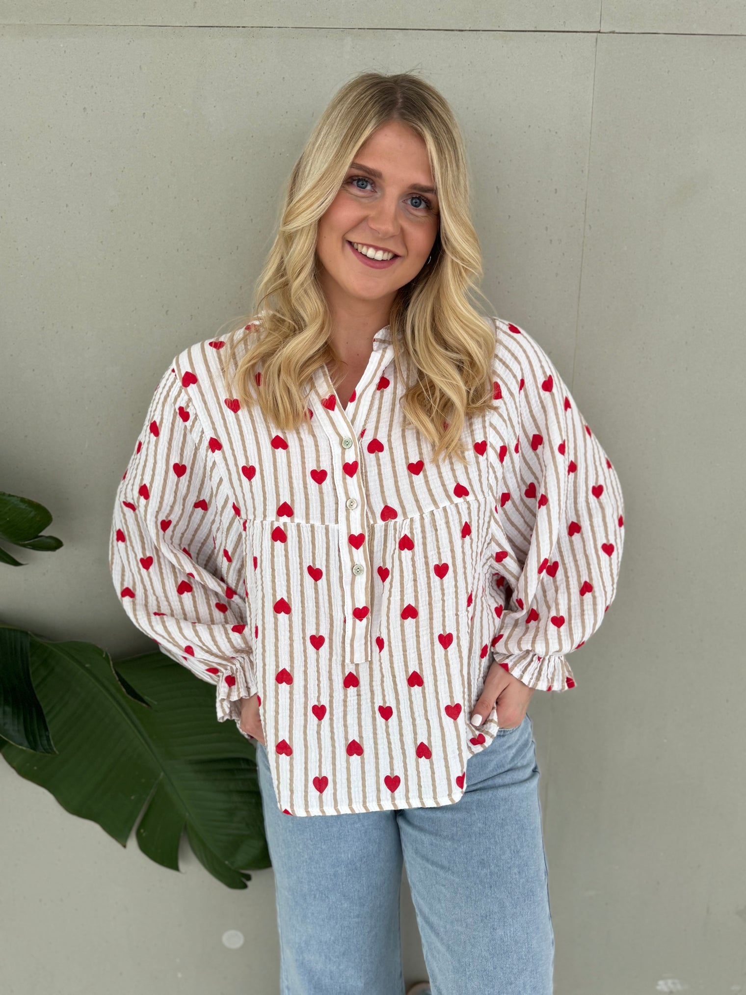 Musselin Bluse weiß HEART ATTACK beige