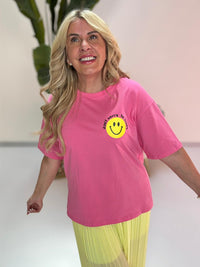 Statement Shirt DONT WORRY BE HAPPY pink mit Rückenprint