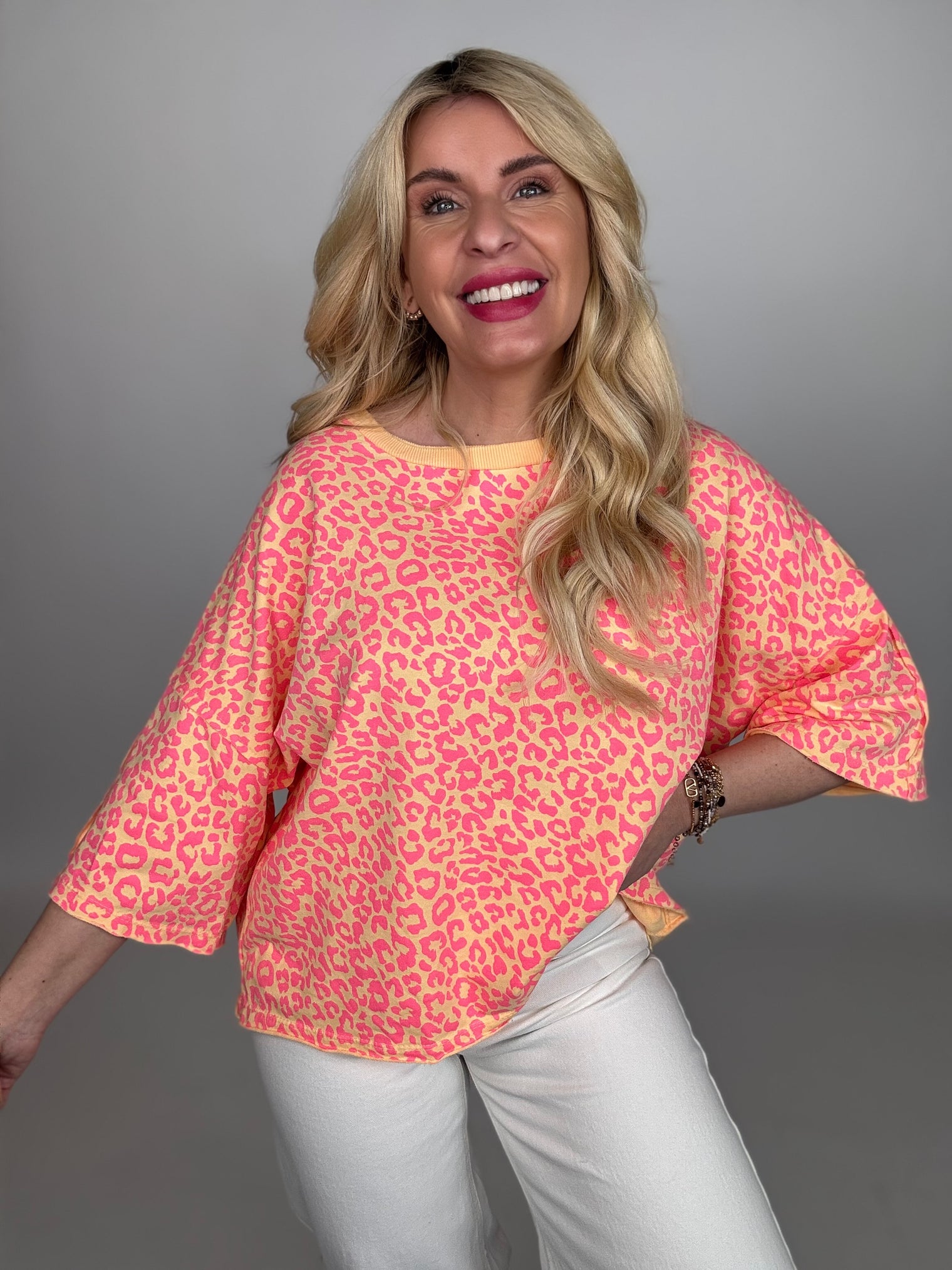Sweater Shirt gelb LEO LOVER hot pink