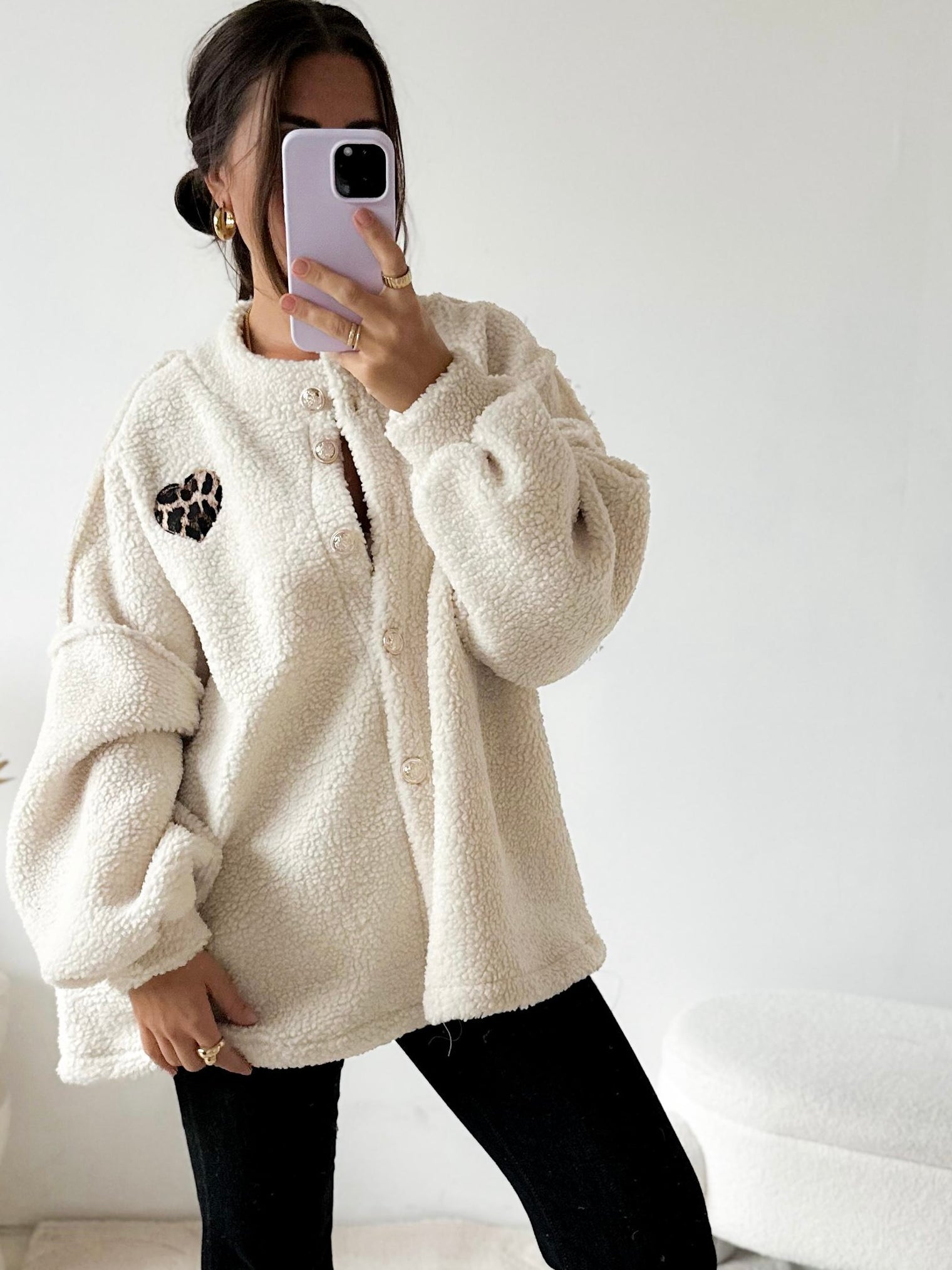 Teddy Jacke Crema Leo Herz