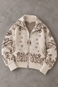 Zipper Strickjacke mit angesagtem Paisleymuster beige