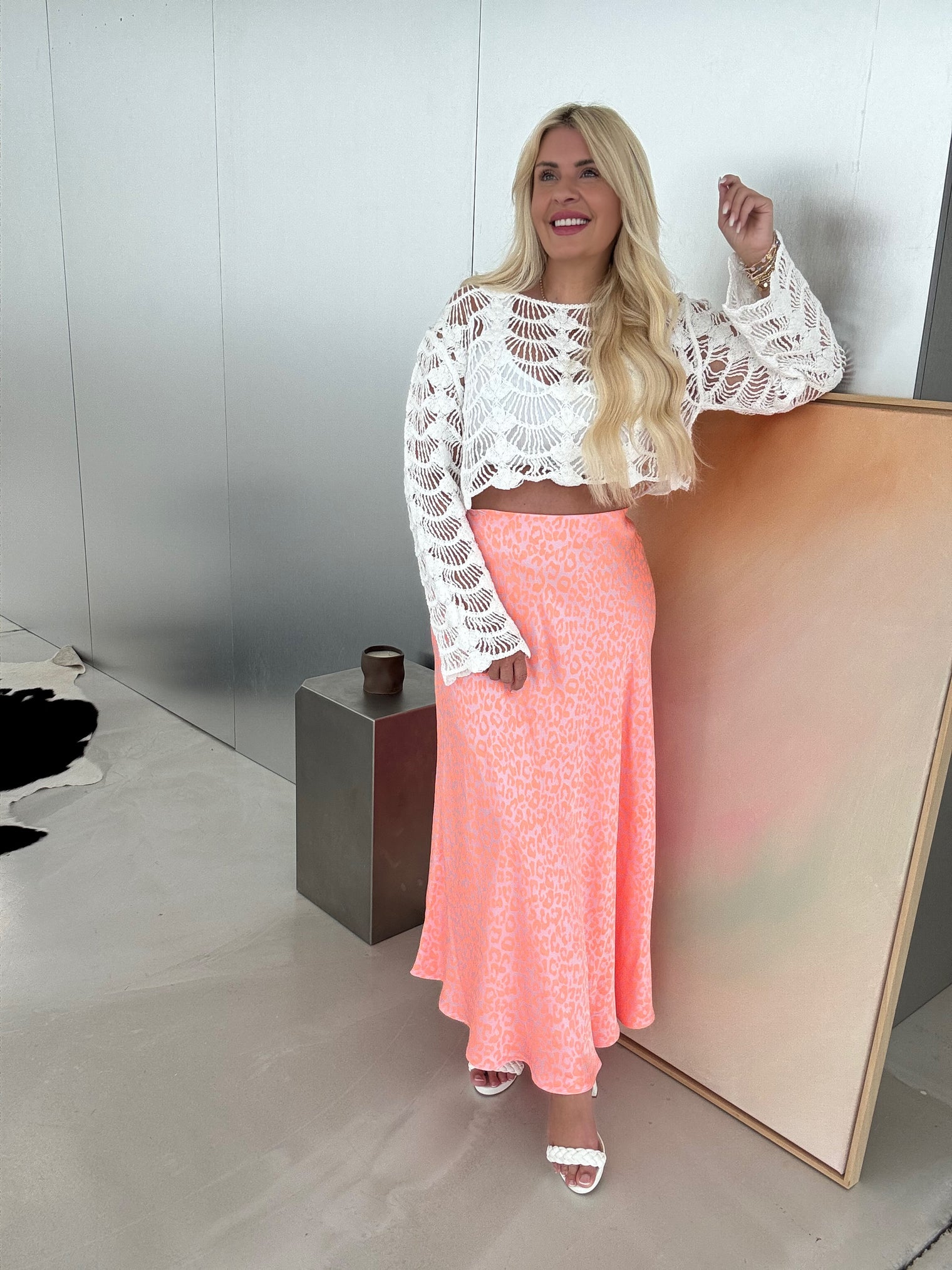 Rock mit Seide Orange hot Rosa LEO LOVER