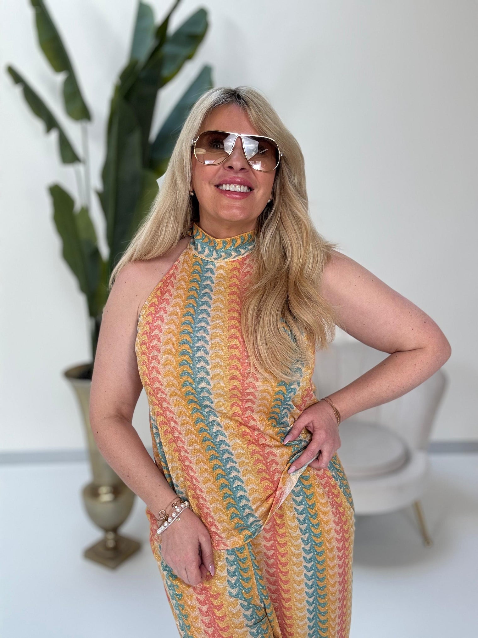 Top ELEGANT MODE coral/blau/gelb/creme