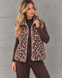 LEO Teddy Weste beige/braun/pink