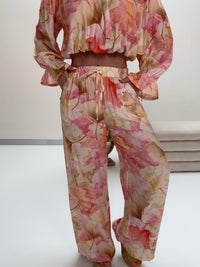 Sommer Hose FLORAL QUEEN beige/creme/rose