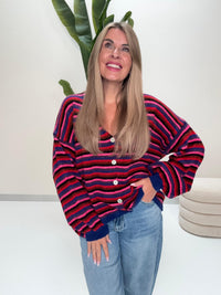 Kuschel Strickjacke mit Knopfleiste blau/pink/rot/burgundy