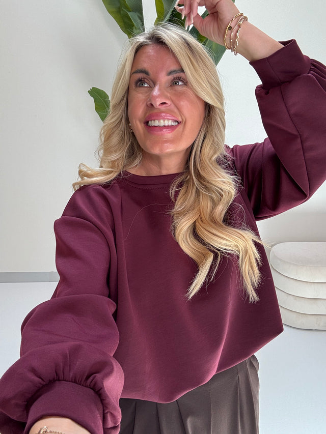 Butterstoff Pullover mit Gummizug unten burgundy