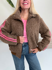 Jacke SPRORTY COZYNESS chocolate/pink mit seitlichen Streifen