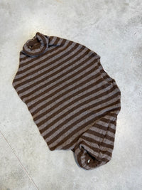 Oversize Strickpullover Stripes mit Alpakaanteil Taupe / Chokolate