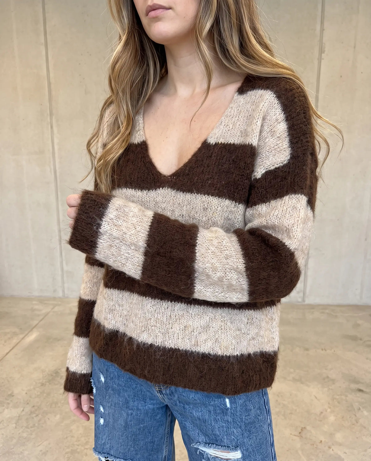 Kuschelweicher Strickpullover mit Alpakaanteil braun/beige