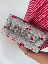 Long Bag LOVELY grau/hellblau/rot mit Kirschen