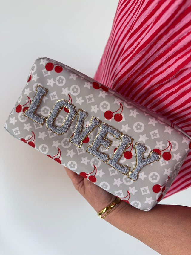 Long Bag LOVELY grau/hellblau/rot mit Kirschen