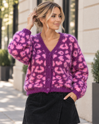Strickjacke mit Knopfleiste pflaume/rosa LEO