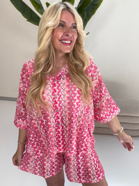 Sommer Bluse kurzarm SUMMER HOT rosa/pink/flieder