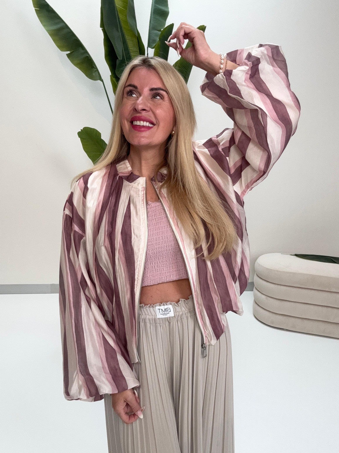 Blouson Zipper Jacke Stripes rose/mauve/creme