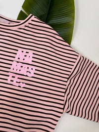 Sweater mit Rückenprint hellrosa/coffee geringelt NAMASTE