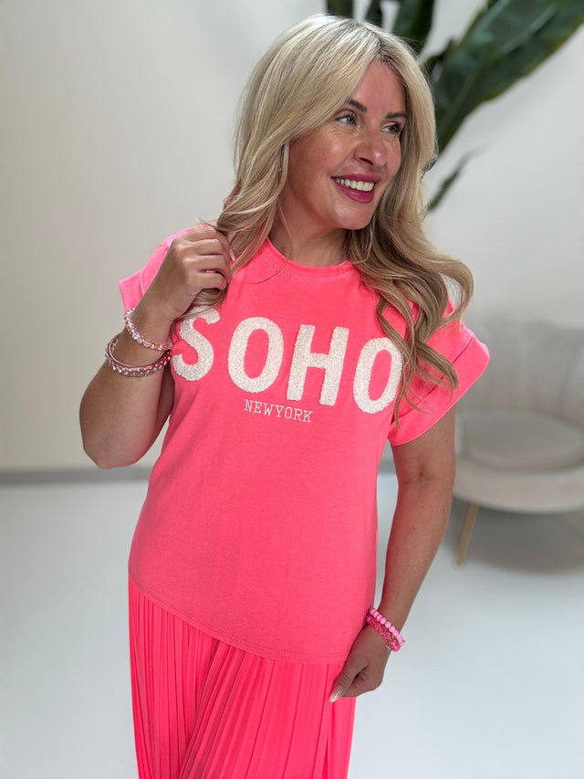 Statement Shirt hot pink SOHO weiß