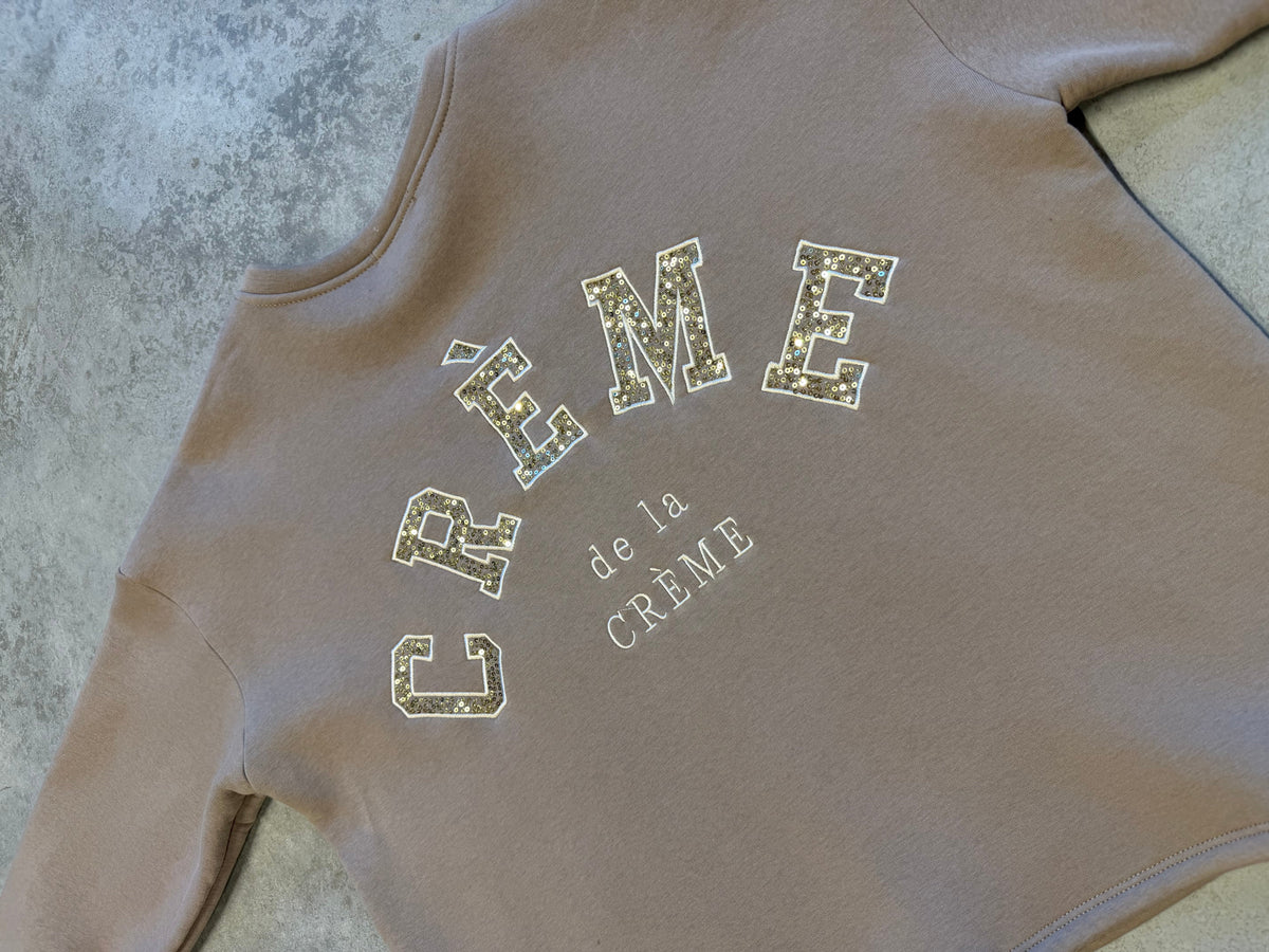 Sweater mit Rückenstickerei CREME DE LA CREME taupe