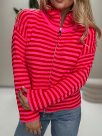 Zipper Strickjacke mit leicht ausgestelltem Ärmel pink/rot