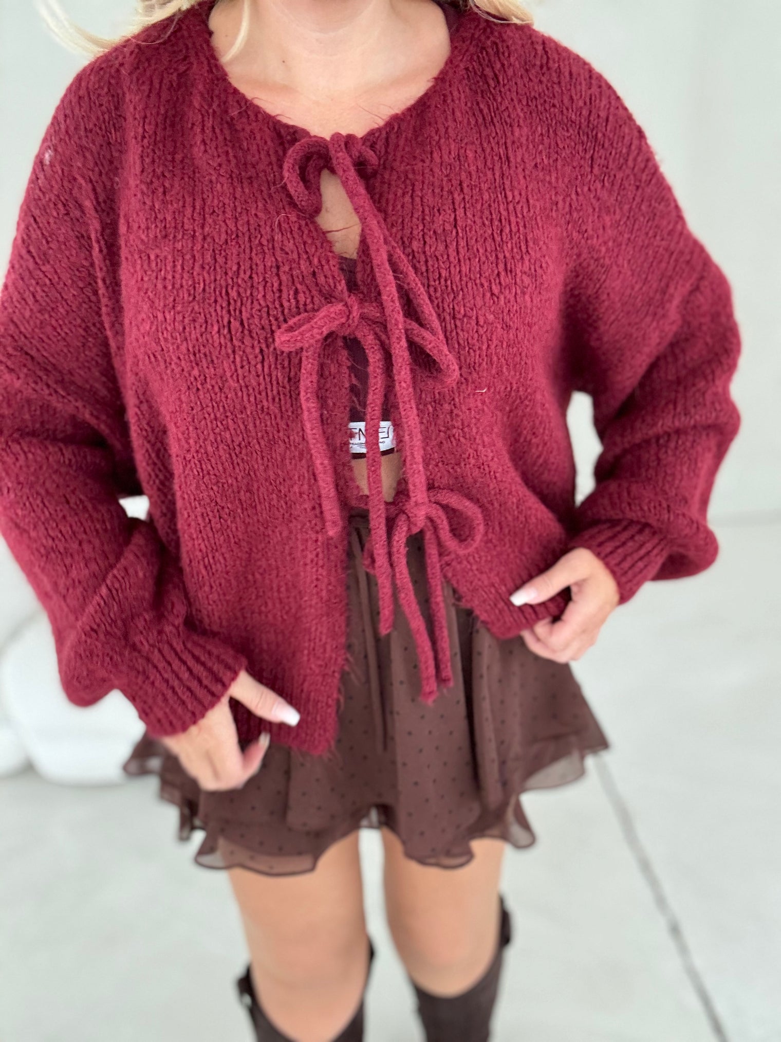 Strickjacke SUPER SOFT zum binden burgundy