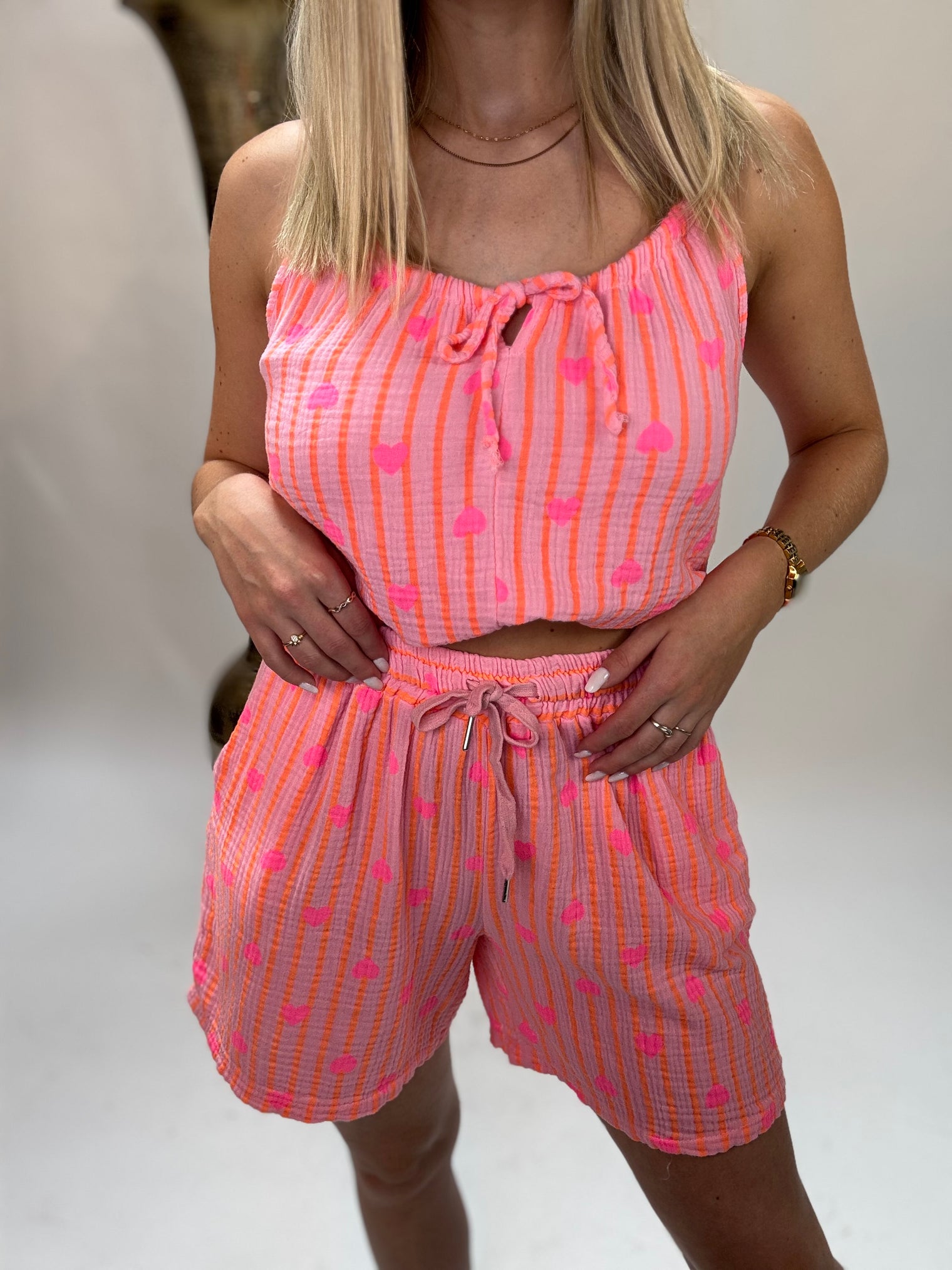 Musselin Short rosa HEART ATTACK orange I pinke Herzen