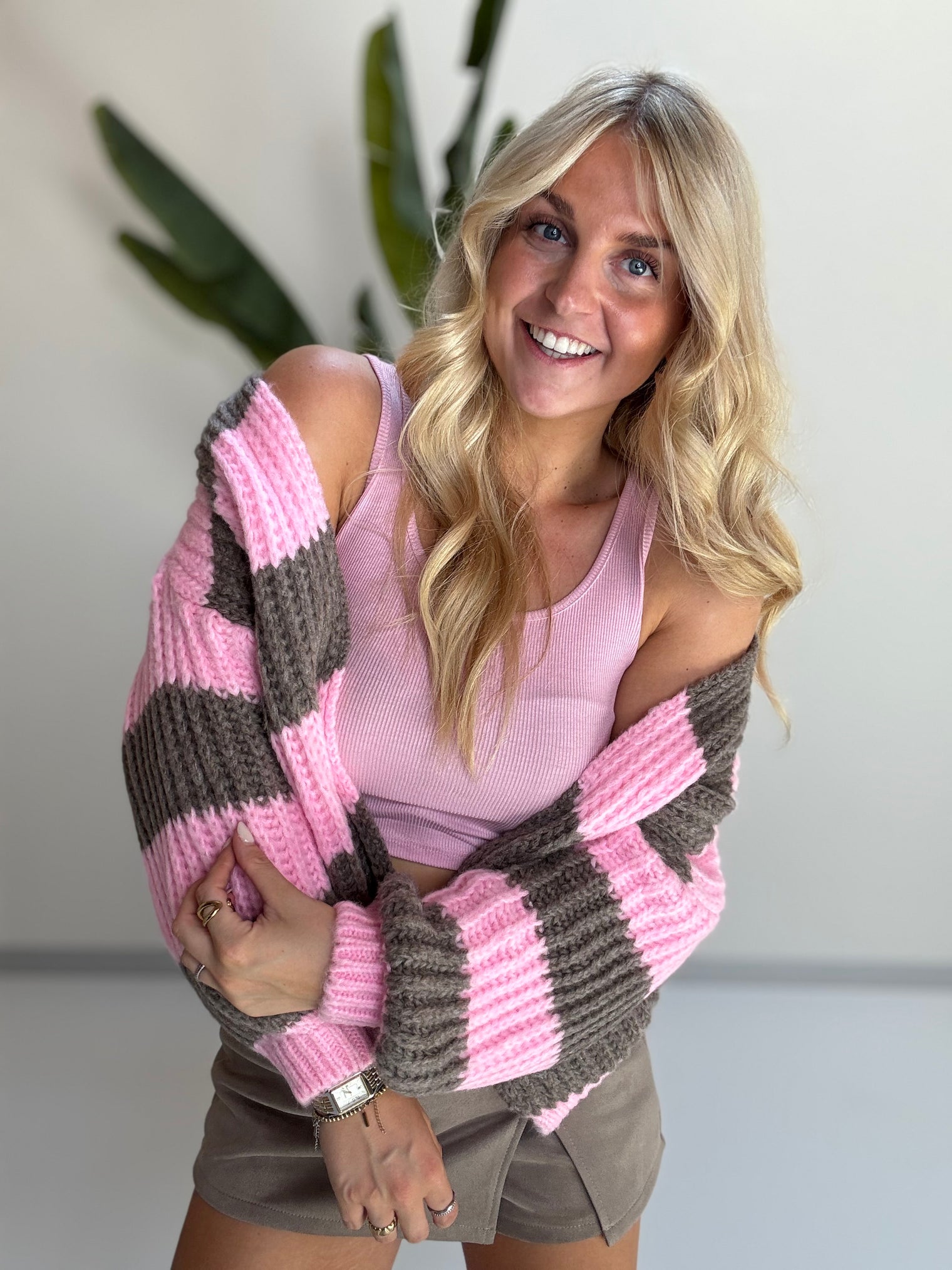 Strickjacke ONLY COZY VIBES taupe/rosa
