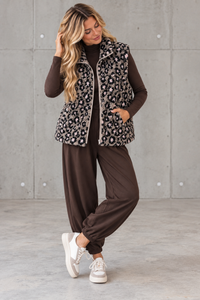 LEO Teddy Weste taupe/schwarz/hellrosa