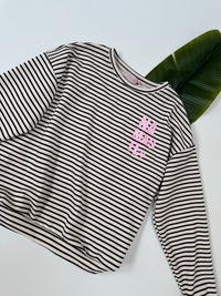 Sweater mit Rückenprint creme/coffee geringelt NAMASTE
