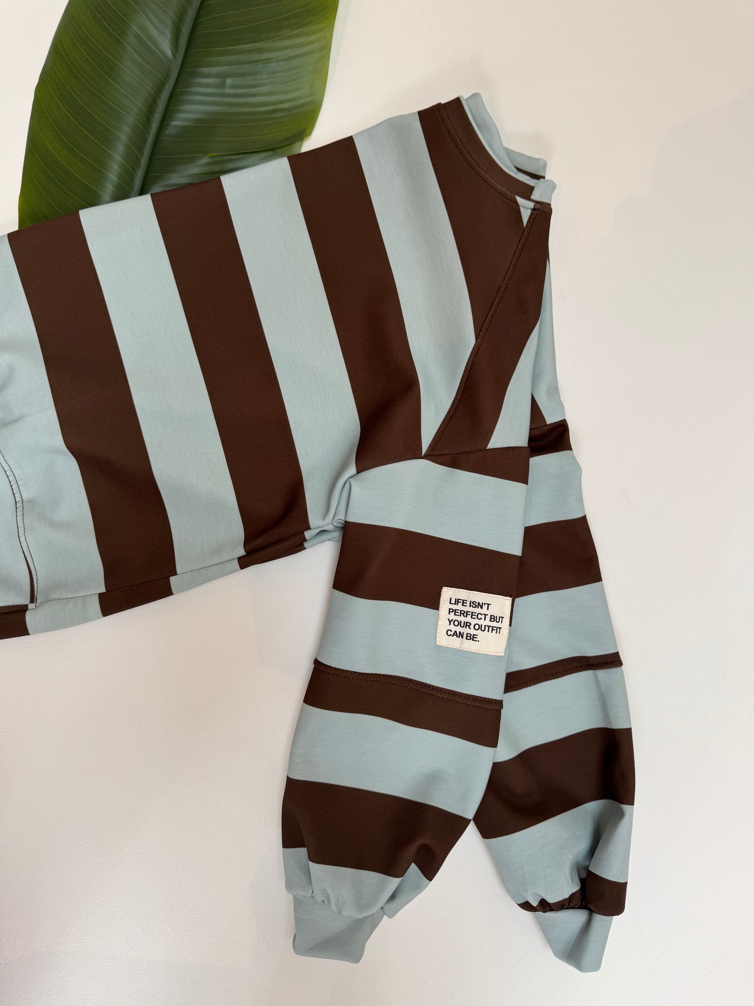 Butterstoff Sweater mit Patch am Ärmel BIG STRIPES mint/coffee