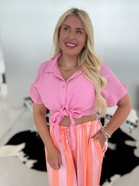 Musselin Bluse kurzarm CANDY ROSA zum knoten