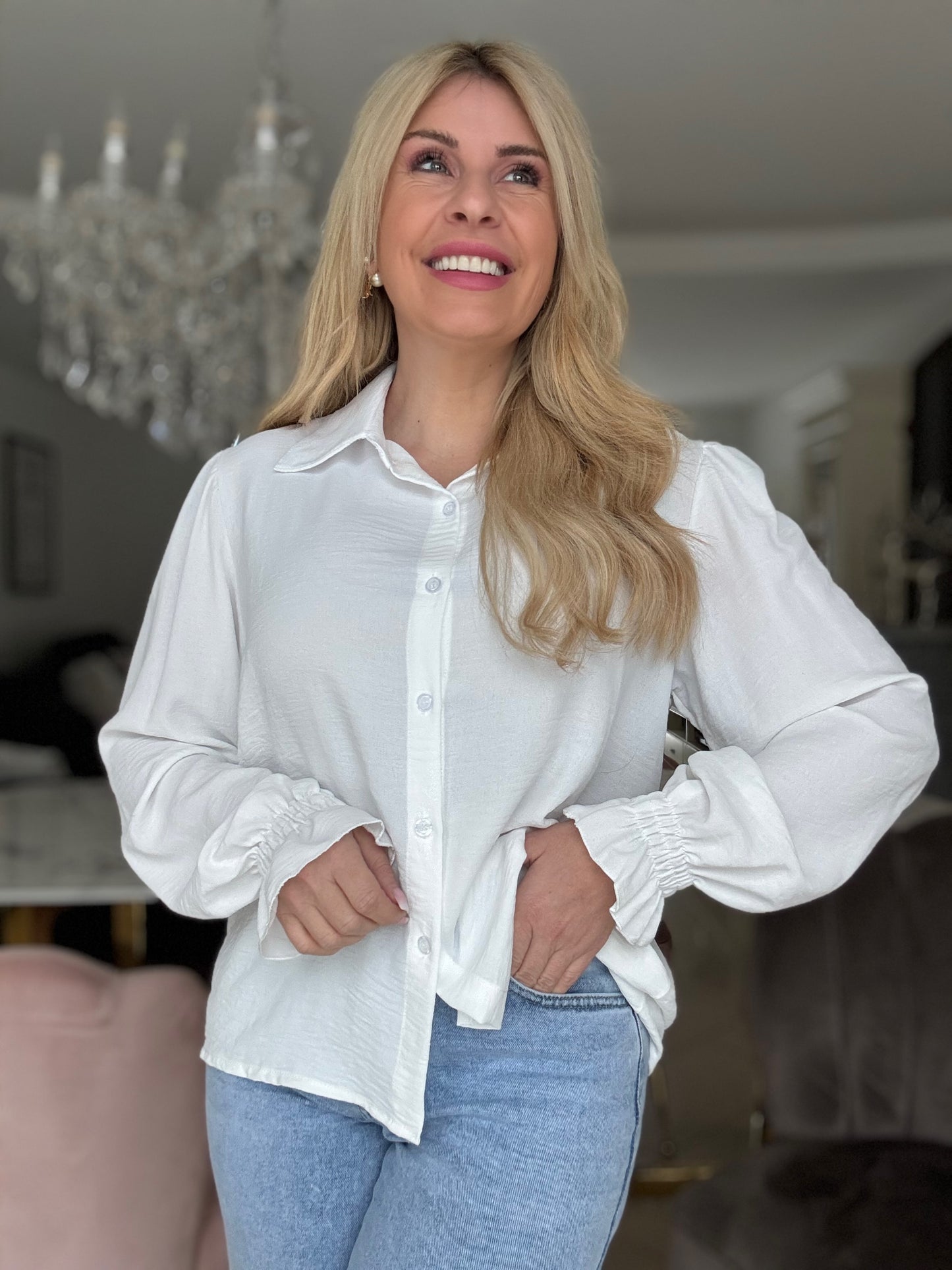 Klassiker Bluse Knopfleiste weiß 7003-21508