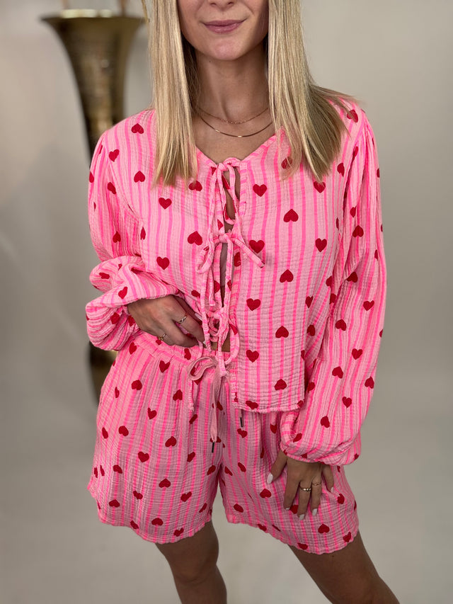 Musselin Short rosa HEART ATTACK pink I rote Herzen