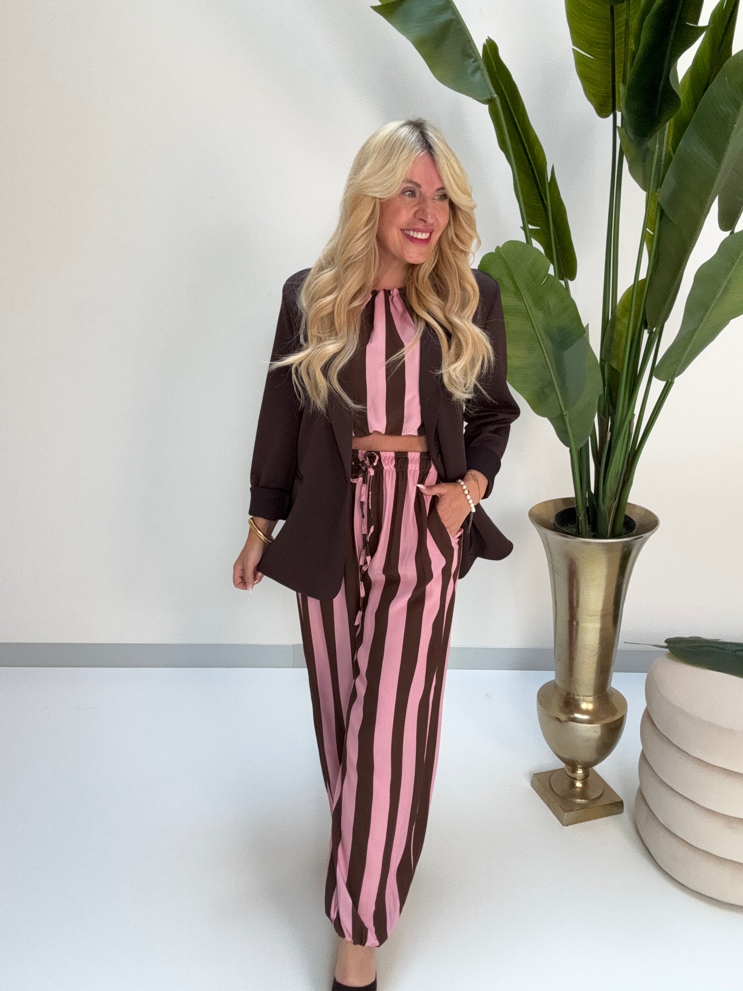 Ballon Hose BIG BLOCK STRIPES dark chocolate/rosa