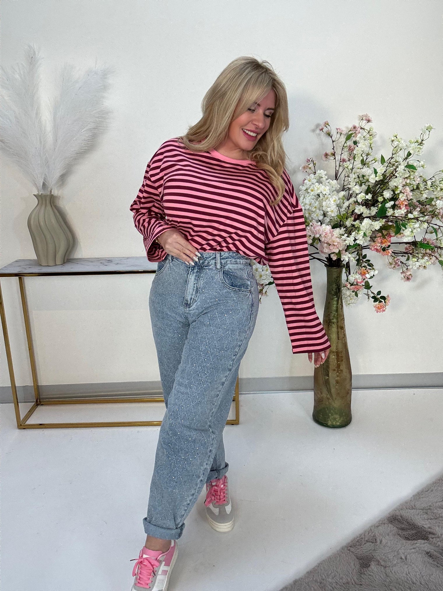 Stretch Mom Jeans WHITE SPAKLE