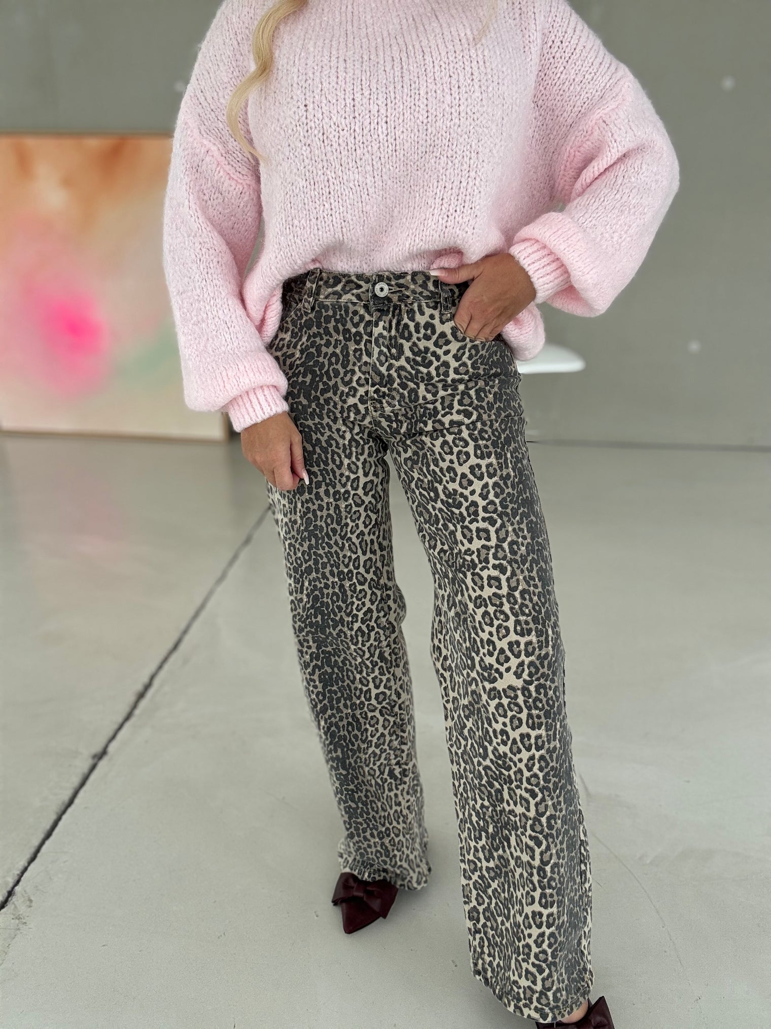 Stretch Straight Leg Jeans im Leomuster dunkel