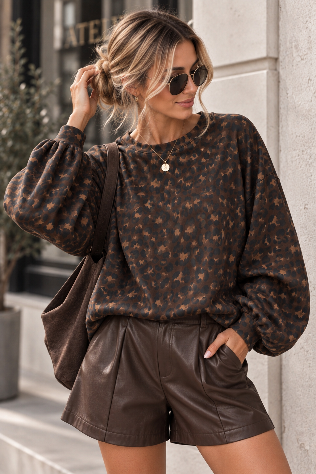 Butterstoff Pullover mit Gummizug unten LEO Schwarz Chokolate