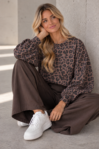 Butterstoff Pullover mit Gummizug unten braun/schwarz LEO