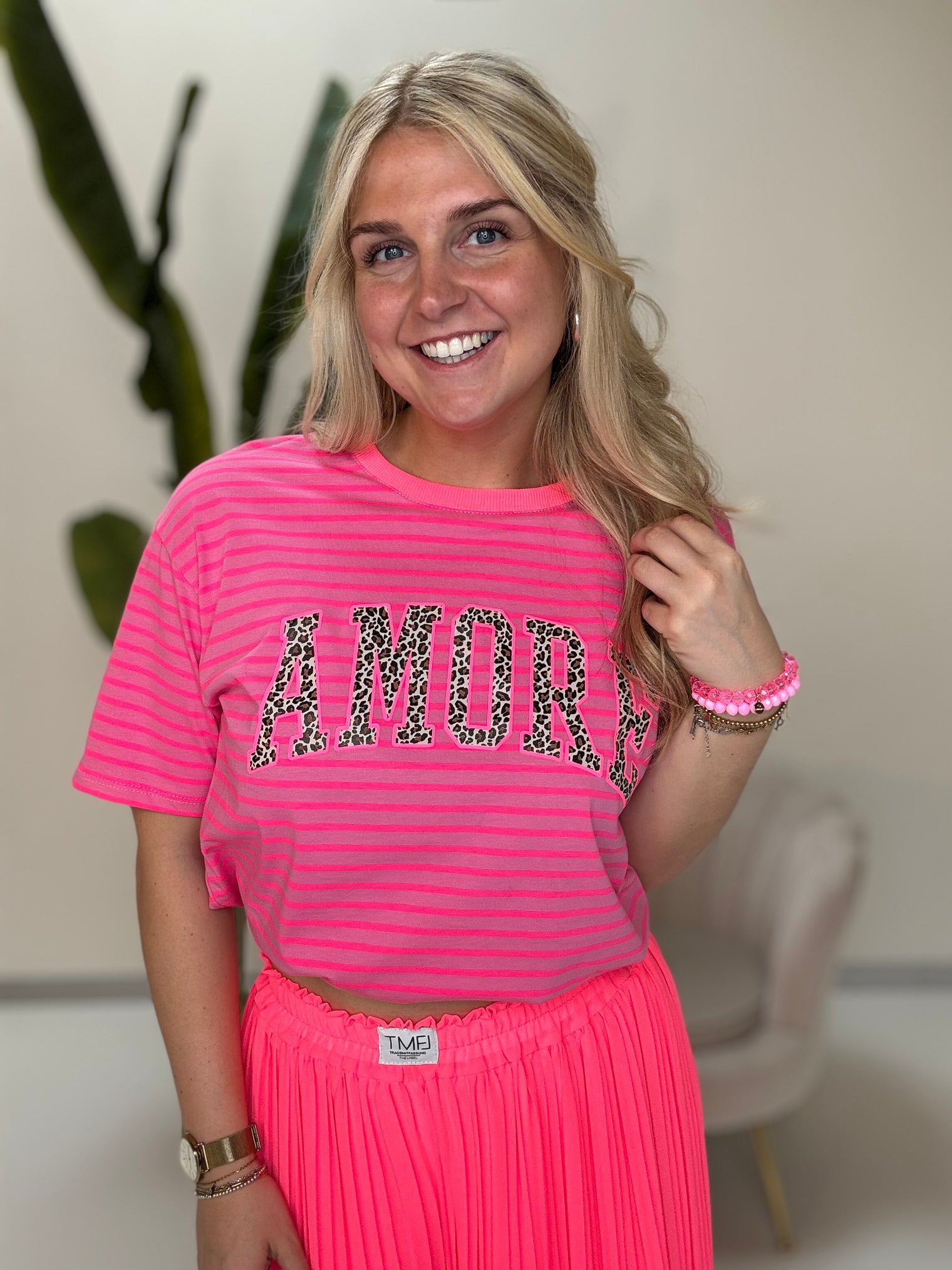 Statement Shirt fuchsia/pink gestreift AMORE Leo