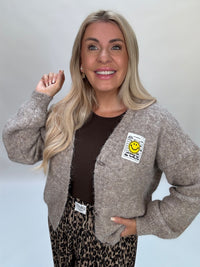 Cardigan ONLY GOOD VIBES taupe meliert