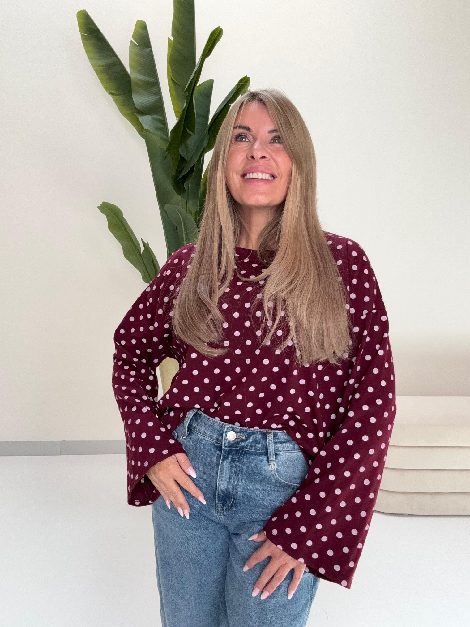 Longsleeve DOTS mit leicht ausgestelltem Ärmel burgundy